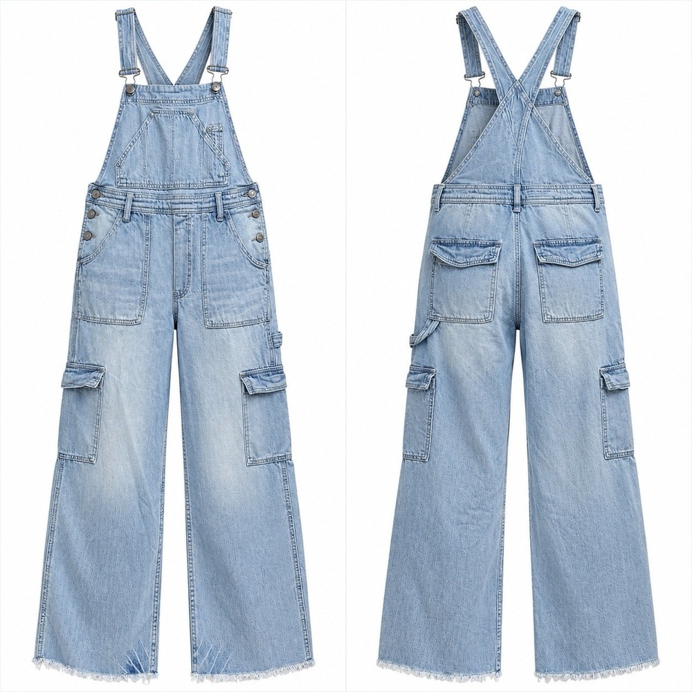 Pilcro The Lex Bib Denim Overalls Sz 27 Cargo Pockets Festival Grunge Western